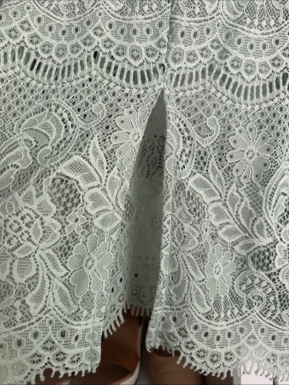 Maurice’s Large Light Sage Sheer Lace Short Sleeve Boho Top - Picture 4 of 5
